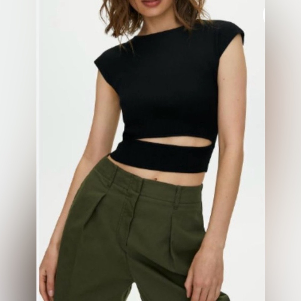 Aritzia Wilfred Yacine Cut-Out Knit Black Top XXS - Picture 4 of 11